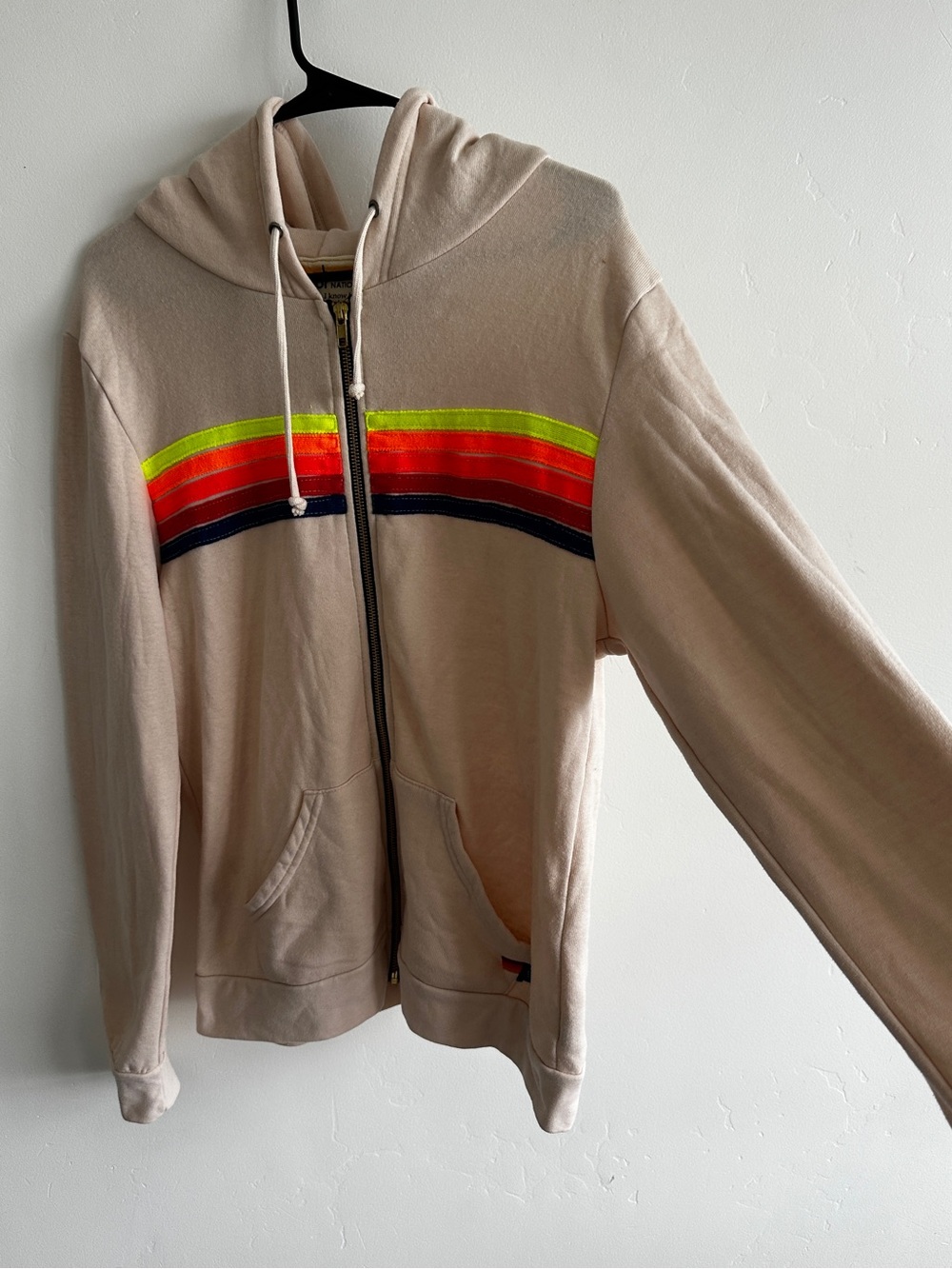Aviator Nation Unisex 5 Stripe Hoodie in Vintage White Size Large - Picture 2 of 8